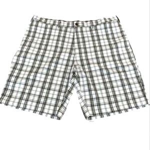 Haggar H26 Mens Plaid Flat Front Golf Shorts White Plaid Size 42